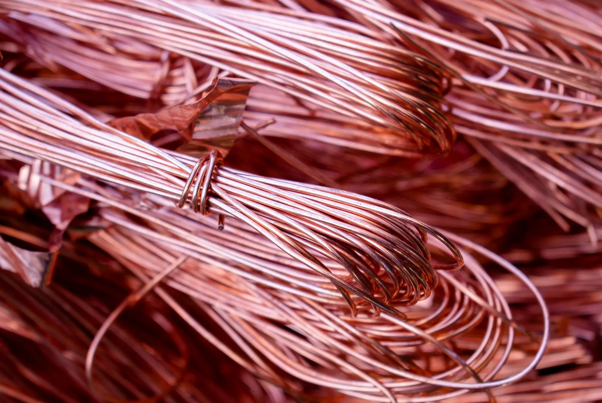 Close detail of bare copper conductors, showing the metal texture